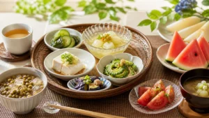 きゅうりや冬瓜や苦瓜など夏の食材を使った食事