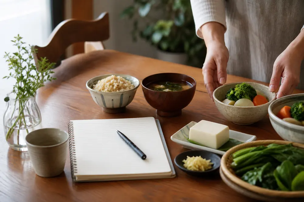 毎日の食事を記録しながら食養生を続ける様子