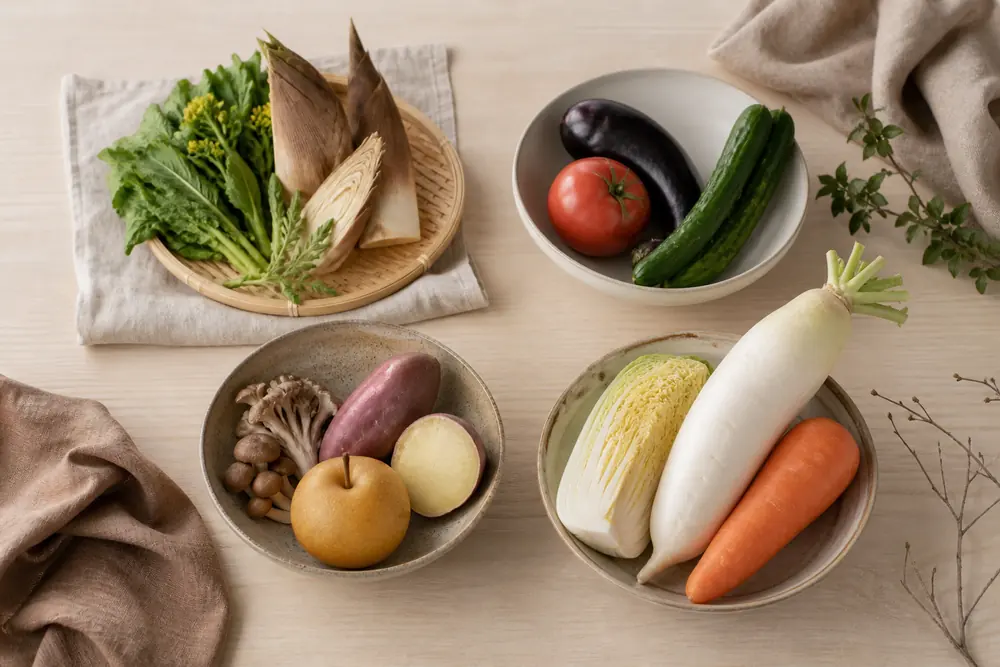 四季の食材を選んで食養生に取り入れるイメージ